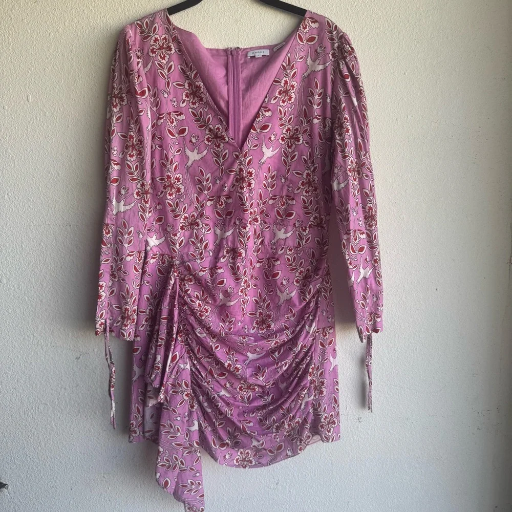 RHODE Piper Printed Mini Dress in Pink Eden Size L - Picture 3 of 7